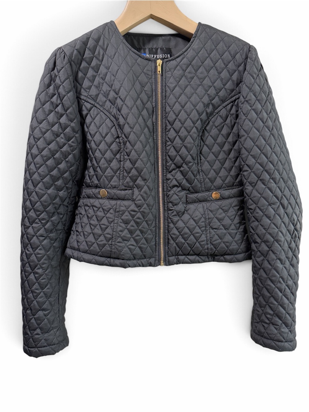Quilted Black Zip-Front Jacket